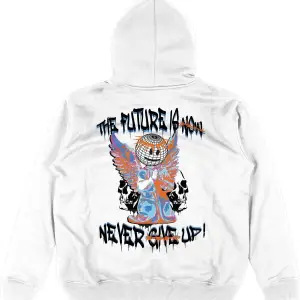 Never Give Up Beyaz Oversize Unisex Kapüşonlu Sweatshirt Hoodie