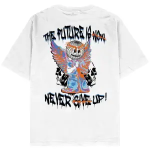 Never Give Up Beyaz Oversize Unisex T-shirt