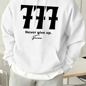 Never Give Up Number 777 Print Basics Sokak Kapüşonluları Erkekler Polar Yumuşak Sokak Giyimi