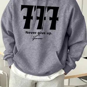 Never Give Up Number 777 Print Basics Sokak Kapüşonluları Erkekler Polar Yumuşak Sokak Giyimi