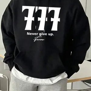 Never Give Up Number 777 Print Basics Sokak Kapüşonluları Erkekler Polar Yumuşak Sokak Giyimi