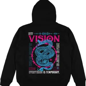 New Vision Siyah Oversize Unisex Kapüşonlu Sweatshirt Hoodie