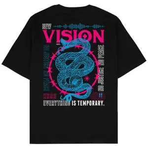 New Vision Siyah Oversize Unisex T-shirt