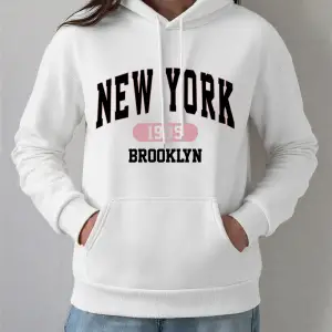 New York 1995 Brooklyn Baskılar Hoodie Kadın Kış Polar Sıcak Kazak Temelleri Cep Kazak Rahat