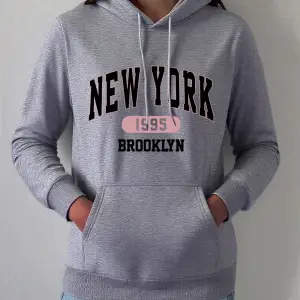 New York 1995 Brooklyn Baskılar Hoodie Kadın Kış Polar Sıcak Kazak Temelleri Cep Kazak Rahat