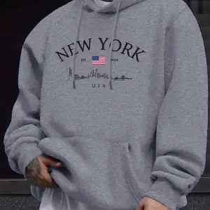 New York ABD Baskı Erkek Polar Temel Giysiler Sokak Giyimi O-Yaka Sonbahar Kazak Günlük Bol K