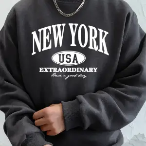 New York ABD Baskılı Erkek Tişörtü Kış Büyük Boy Kapüşonlular Hip Hop Bisiklet Yaka Polar Sıc