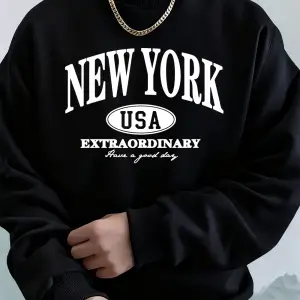 New York ABD Baskılı Erkek Tişörtü Kış Büyük Boy Kapüşonlular Hip Hop Bisiklet Yaka Polar Sıc