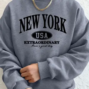 New York ABD Baskılı Erkek Tişörtü Kış Büyük Boy Kapüşonlular Hip Hop Bisiklet Yaka Polar Sıc