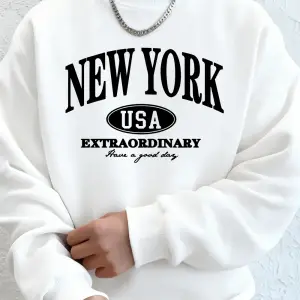 New York ABD Baskılı Erkek Tişörtü Kış Büyük Boy Kapüşonlular Hip Hop Bisiklet Yaka Polar Sıc