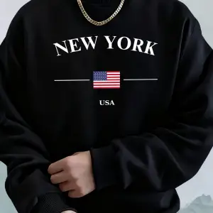 New York ABD Bayrağı Baskılı Erkek Polar Kapüşonlular Spor Günlük Hoody Bisiklet Yaka Cepli S