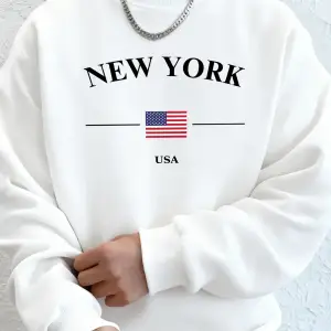 New York ABD Bayrağı Baskılı Erkek Polar Kapüşonlular Spor Günlük Hoody Bisiklet Yaka Cepli S