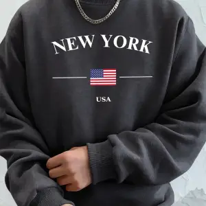New York ABD Bayrağı Baskılı Erkek Polar Kapüşonlular Spor Günlük Hoody Bisiklet Yaka Cepli S