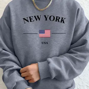 New York ABD Bayrağı Baskılı Erkek Polar Kapüşonlular Spor Günlük Hoody Bisiklet Yaka Cepli S