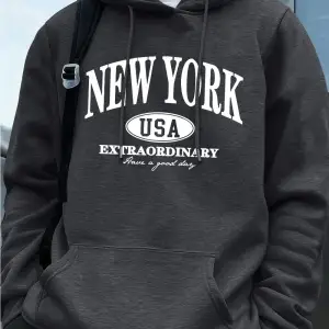 New York ABD Kelimeler Baskılı Erkek Sweatshirtleri Kışlık Oversize Kapüşonlu Üstler Spor Cep
