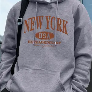 New York ABD Kelimeler Baskılı Erkek Sweatshirtleri Kışlık Oversize Kapüşonlu Üstler Spor Cep