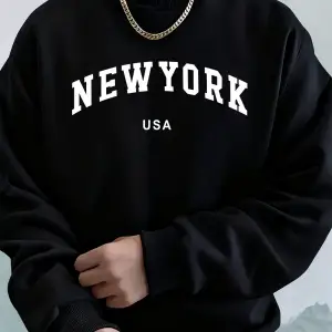 New York ABD Mektup Baskılı Erkek Sweatshirtleri Kışlık Bisiklet Yaka Kapüşonlu Sokak Stili P