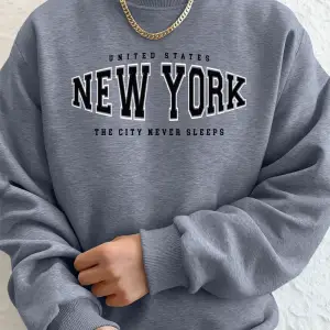 New York ABD Sanat Mektup Baskıları Erkek Kapüşonlular Sonbahar Bisiklet Yaka Tişörtü Temel P