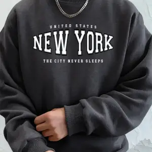 New York ABD Sanat Mektup Baskıları Erkek Kapüşonlular Sonbahar Bisiklet Yaka Tişörtü Temel P