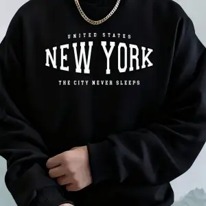 New York ABD Sanat Mektup Baskıları Erkek Kapüşonlular Sonbahar Bisiklet Yaka Tişörtü Temel P