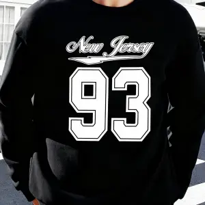 New York Art 93 Mektup Baskı Erkek Moda Kazak Rahat Yumuşak Kazak Polar Spor Sokak Şıklığı So