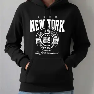 New York Batı Yakası Baskı Kapüşonlular Kadın Kış Polar Sıcak Kazaklar Temelleri Cep Tişörtü