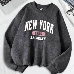 New York Brooklyn 1955 Baskılar Tişörtü Kadın Bisiklet Yaka Rahat Kapüşonlular Gevşek Polar S