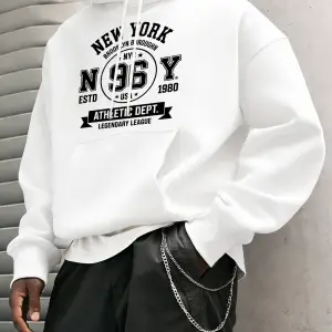 New York Brooklyn Boroughn Baskı Erkekler Sonbahar Polar Kapüşonlular Gevşek Yumuşak Uzun Kol