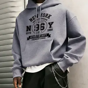 New York Brooklyn Boroughn Baskı Erkekler Sonbahar Polar Kapüşonlular Gevşek Yumuşak Uzun Kol