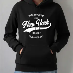 New York Brooklyn Mektup Baskı Kapüşonlular Kadınlar Rahat Cep Kazaklar Kış Polar Sıcak Tişör