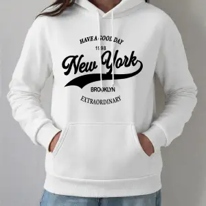 New York Brooklyn Mektup Baskı Kapüşonlular Kadınlar Rahat Cep Kazaklar Kış Polar Sıcak Tişör