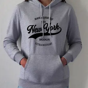 New York Brooklyn Mektup Baskı Kapüşonlular Kadınlar Rahat Cep Kazaklar Kış Polar Sıcak Tişör