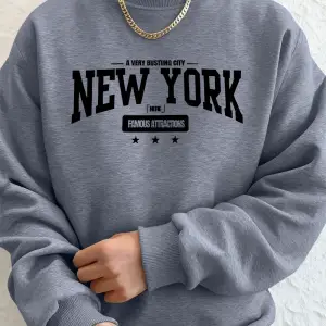 New York Bustling City Baskılı Erkek Sweatshirtleri Kışlık Oversize Kapüşonlu Spor Bisiklet Y