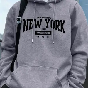 New York Bustling City Baskılı Erkek Tişörtü Kışlık Oversize Kapüşonlu Üst Spor Cepli Polar S