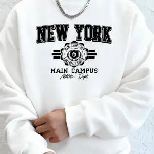 New York City Ana Kampüsü Baskılı Sonbahar Modası Kapüşonlu Erkek Uzun Kollu Her Şeyle Uyumlu