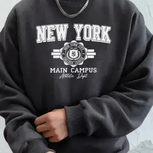 New York City Ana Kampüsü Baskılı Sonbahar Modası Kapüşonlu Erkek Uzun Kollu Her Şeyle Uyumlu