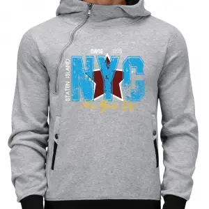 New York City Staten Island Baskı Erkek Çapraz Fermuarlı Kapüşonlu Üst Kışlık Polar Sıcak Kaz