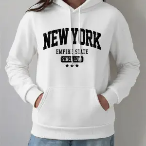 New York Empire State 1788den beri Baskı Kapüşonlular Kadın Kış Polar Tişörtü Temelleri Cep