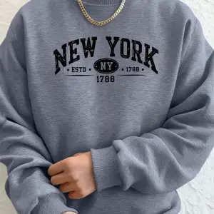 New York Estd 1788 Baskılı Sonbahar Spor Giyim Erkek High Street Polar Kapüşonlu Üst Günlük R