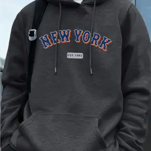 New York Letter Creative Printing Erkek Kapüşonlu Üst Sonbahar Cepli Sweatshirt Temel Polar S