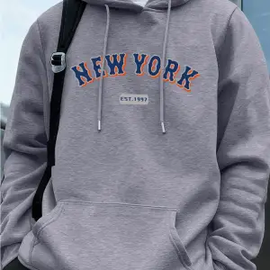 New York Letter Creative Printing Erkek Kapüşonlu Üst Sonbahar Cepli Sweatshirt Temel Polar S