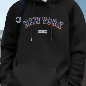 New York Letter Creative Printing Erkek Kapüşonlu Üst Sonbahar Cepli Sweatshirt Temel Polar S