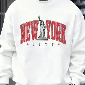 New Yorku Temsil Eden Heykel Baskılı Erkek Kazak Vintage Bol Giysiler Sokak Günlük Giyim Kaz