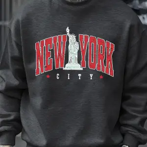 New Yorku Temsil Eden Heykel Baskılı Erkek Kazak Vintage Bol Giysiler Sokak Günlük Giyim Kaz