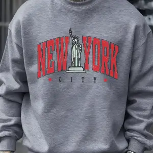 New Yorku Temsil Eden Heykel Baskılı Erkek Kazak Vintage Bol Giysiler Sokak Günlük Giyim Kaz