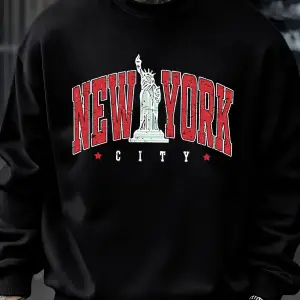 New Yorku Temsil Eden Heykel Baskılı Erkek Kazak Vintage Bol Giysiler Sokak Günlük Giyim Kaz