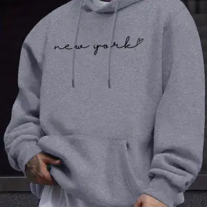 New York Yaratıcı Harf Baskılı Erkekler İçin Yuvarlak Yaka Rahat Üstler Polar Sonbahar Kapüşo