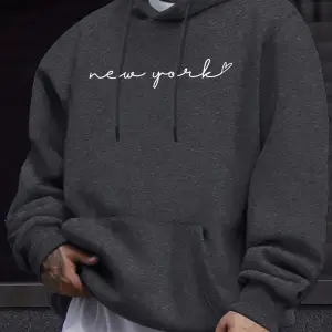 New York Yaratıcı Harf Baskılı Erkekler İçin Yuvarlak Yaka Rahat Üstler Polar Sonbahar Kapüşo