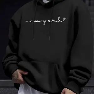 New York Yaratıcı Harf Baskılı Erkekler İçin Yuvarlak Yaka Rahat Üstler Polar Sonbahar Kapüşo