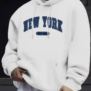 New York Yaratıcı Mektup Baskı 12 Renkli Kazak Erkek Uzun Kollu Rahat Kapşonlu Yumuşak Sonbah